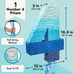 BLUE PANDA Pull String Pinata - Number 4, Ombre Blue Corrugated Pinata 16.5 x 12 x 3 in