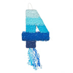 BLUE PANDA Pull String Pinata - Number 4, Ombre Blue Corrugated Pinata 16.5 x 12 x 3 in