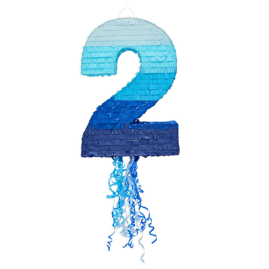 BLUE PANDA Ombre Blue Number 7 Pull String Pinata – 16.5 x 11.5 x 3 in for Kids’ Parties