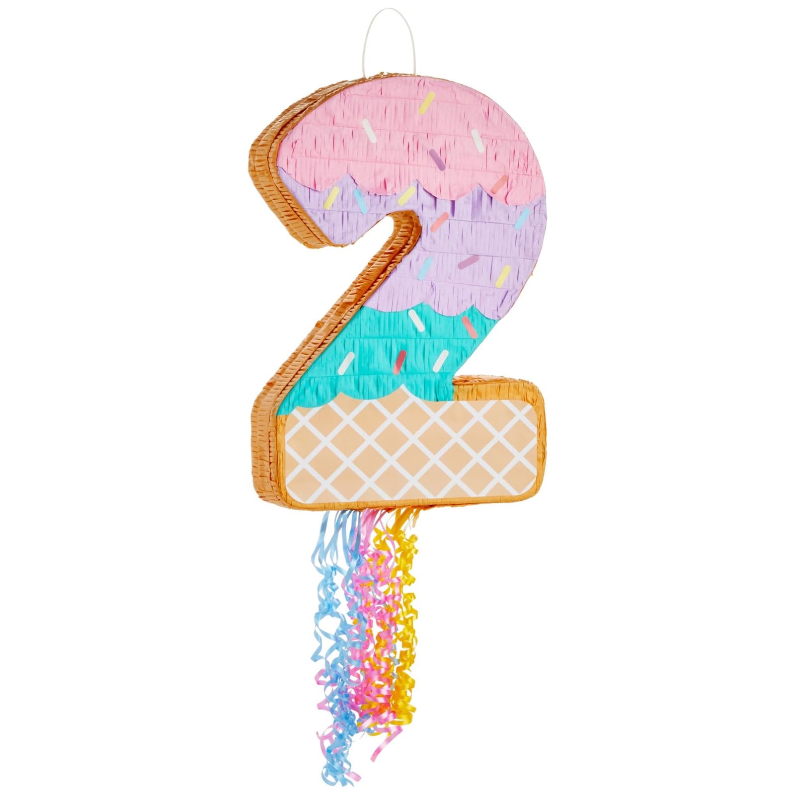 BLUE PANDA Pull String Pinata Number 2 – Ice Cream (16.5 x 11.5 x 3 in) Multicolor for 2nd Birthday