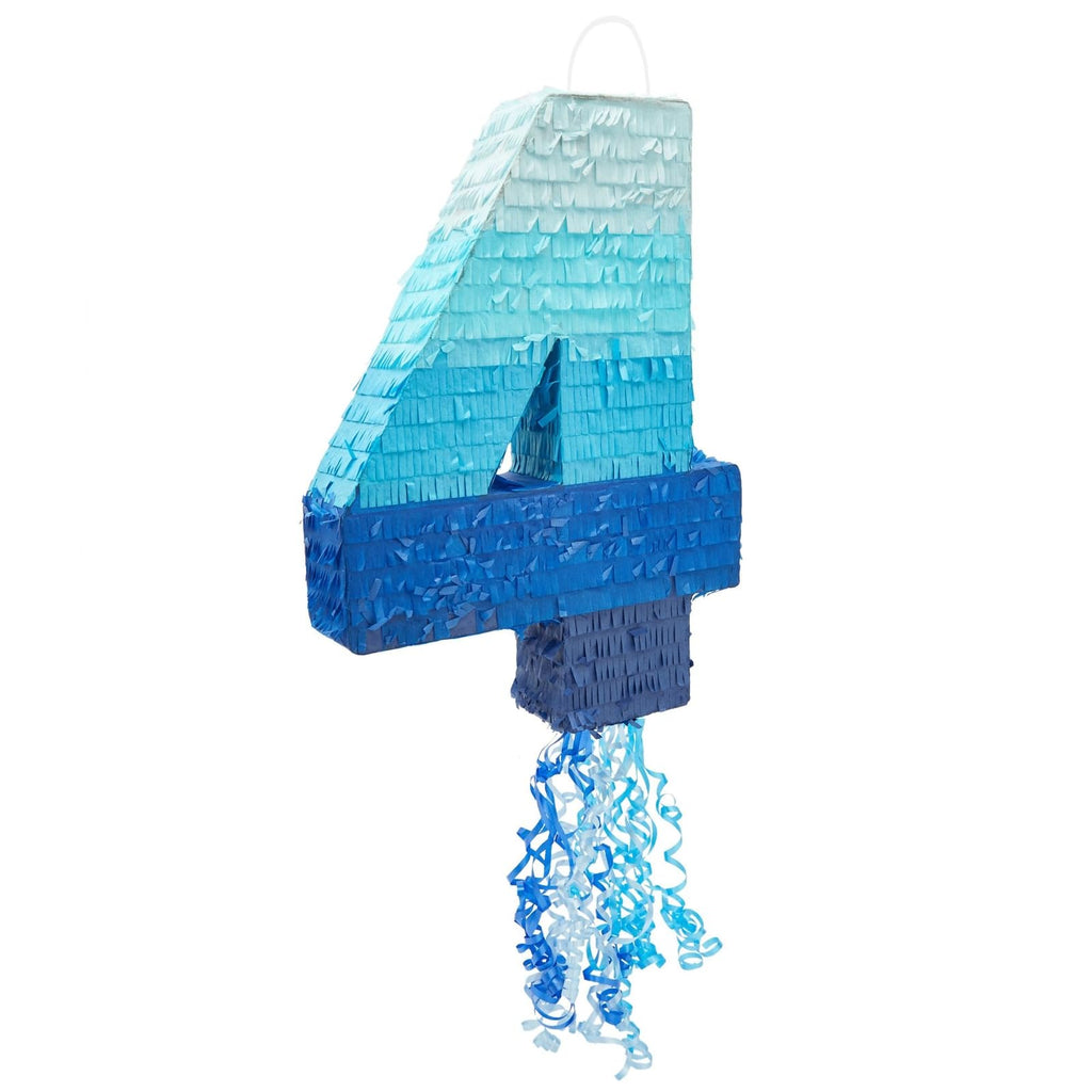 BLUE PANDA Pull String Pinata - Number 4, Ombre Blue Corrugated Pinata 16.5 x 12 x 3 in