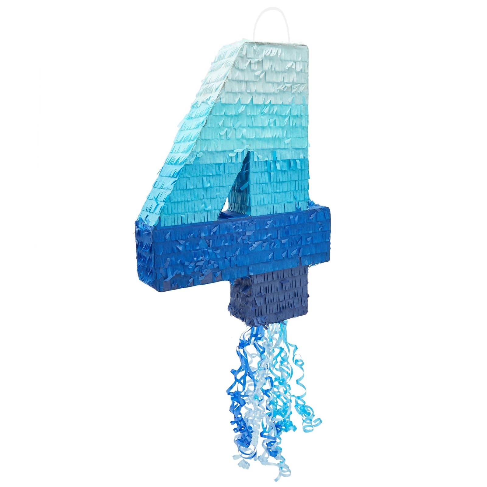 BLUE PANDA Pull String Pinata - Number 4, Ombre Blue Corrugated Pinata 16.5 x 12 x 3 in