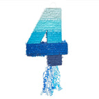 BLUE PANDA Pull String Pinata - Number 4, Ombre Blue Corrugated Pinata 16.5 x 12 x 3 in