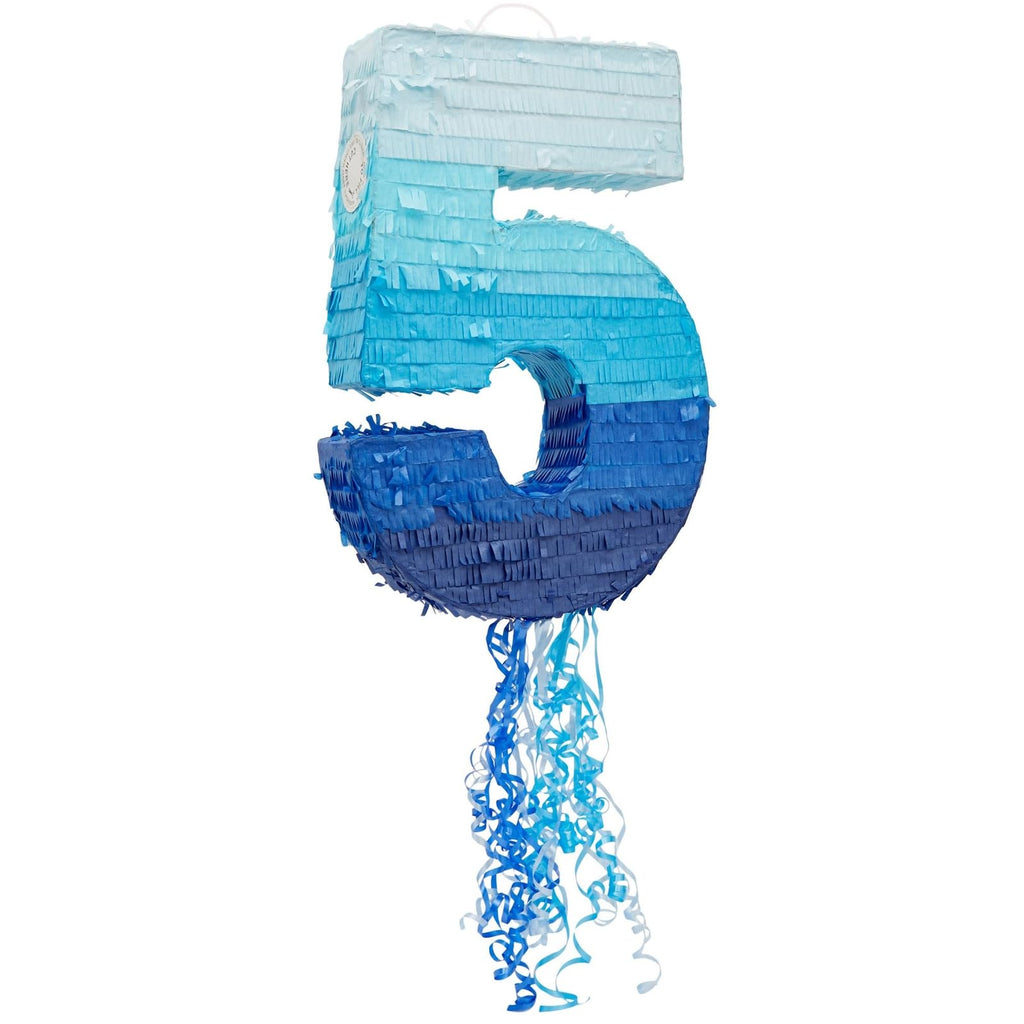 BLUE PANDA Pull String Pinata Number 5 – Ombre Blue, 16.5 x 11.6 in – 5th Birthday Decor