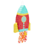 BLUE PANDA Rocket Ship Pull String Pinata – Space Birthday Decorations, 16.5 x 12.5 x 3 in, Red