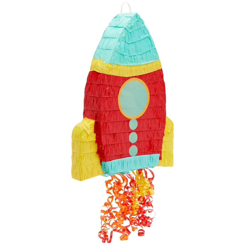 BLUE PANDA Rocket Ship Pull String Pinata – Space Birthday Decorations, 16.5 x 12.5 x 3 in, Red