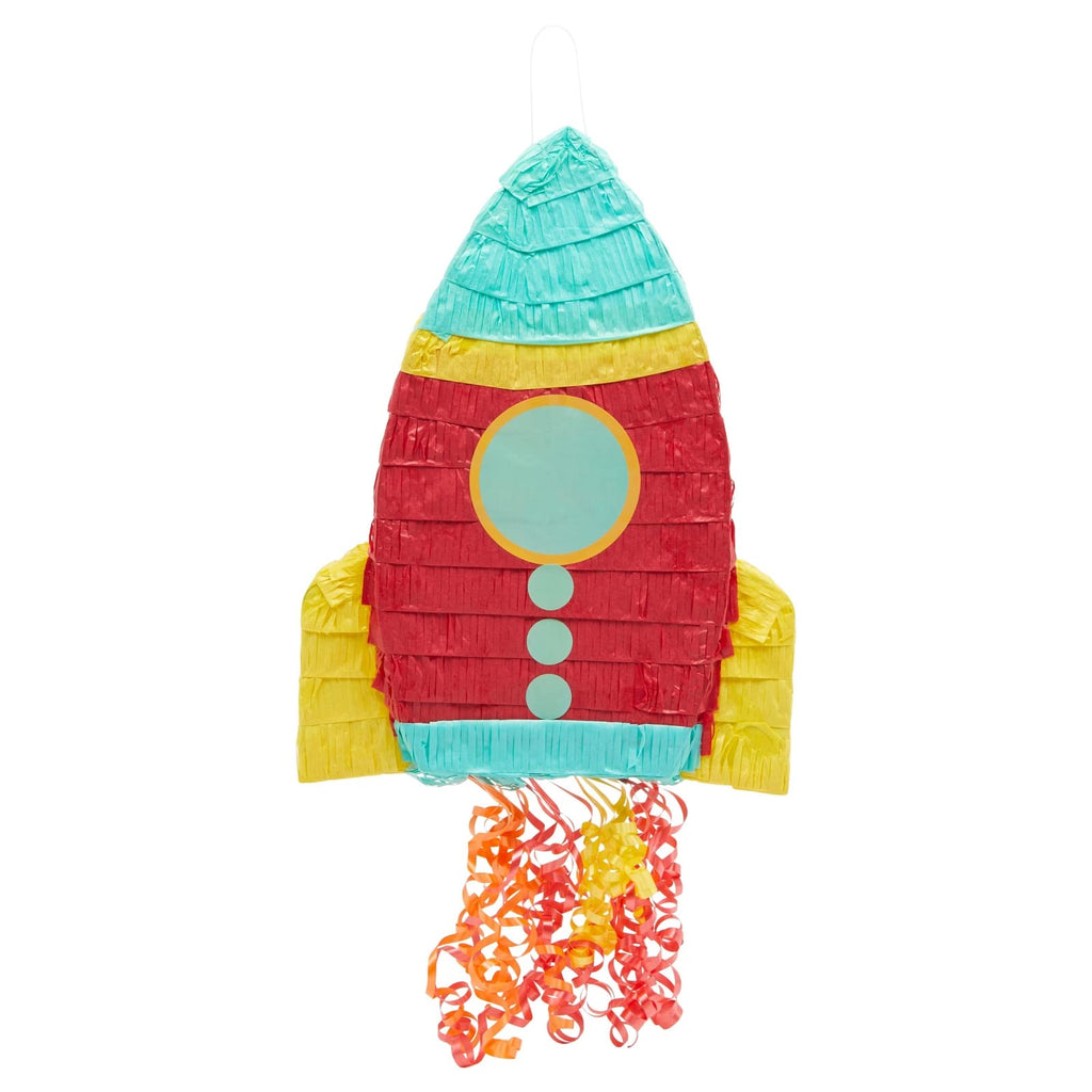 BLUE PANDA Rocket Ship Pull String Pinata – Space Birthday Decorations, 16.5 x 12.5 x 3 in, Red