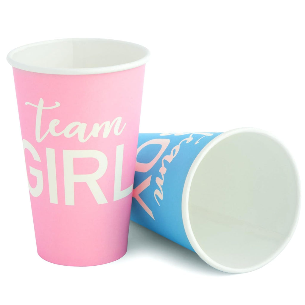 Blue Panda Paper Party Cups 12oz, 50-Pack for Gender Reveal – Team Boy / Team Girl