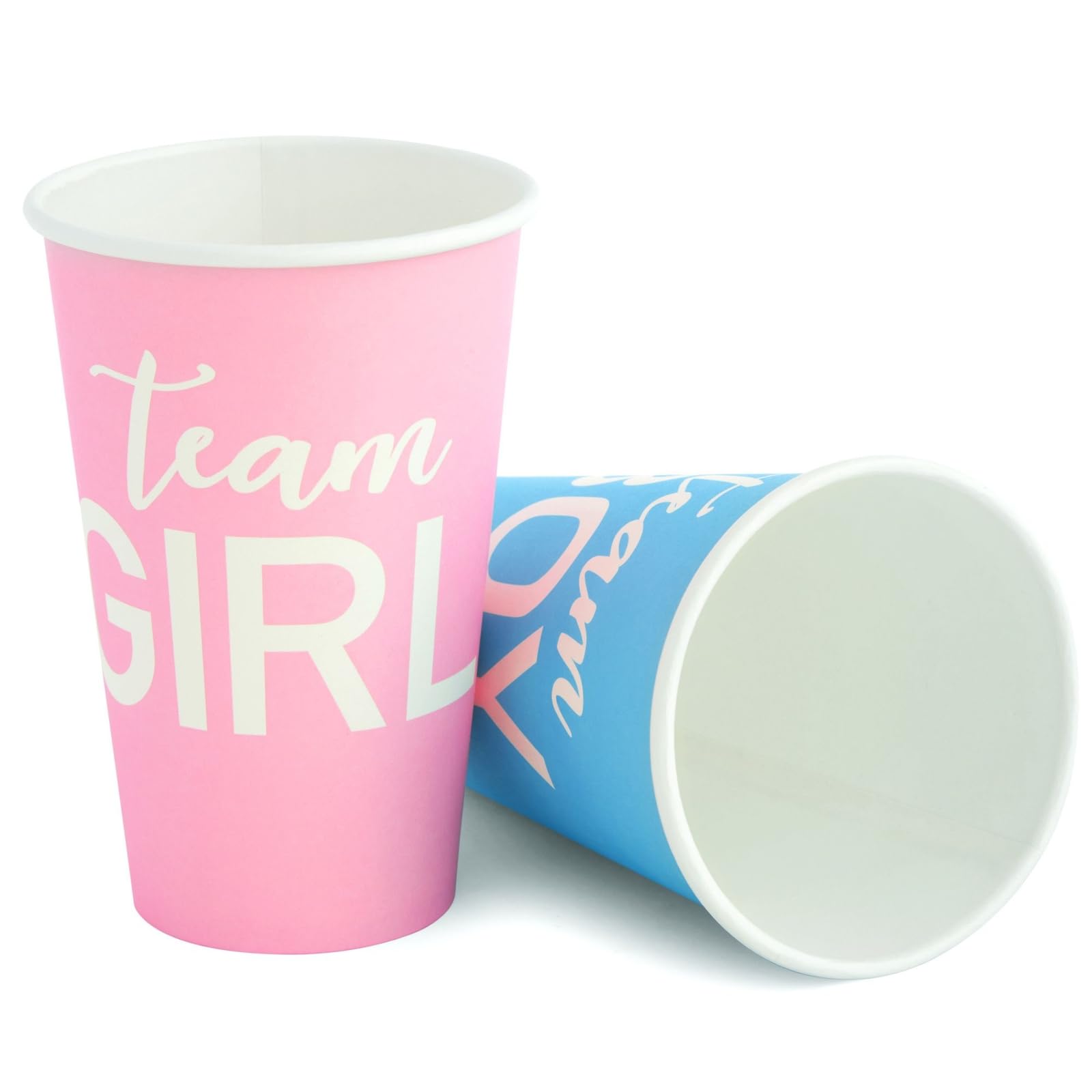 Blue Panda Paper Party Cups 12oz, 50-Pack for Gender Reveal – Team Boy / Team Girl