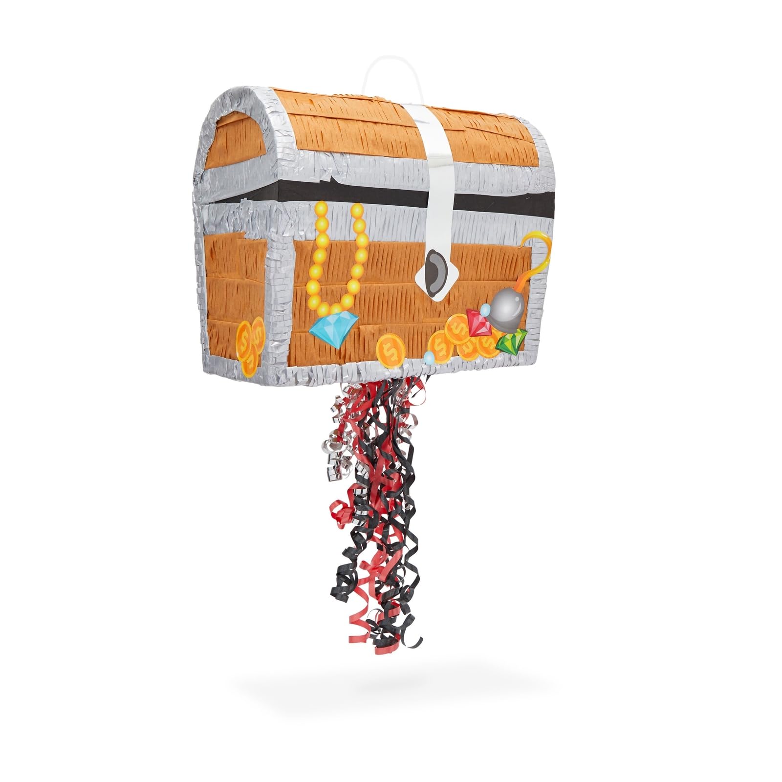 BLUE PANDA Pull String Treasure Chest Pinata – 12x10x6.5-in Pirate Birthday Decor
