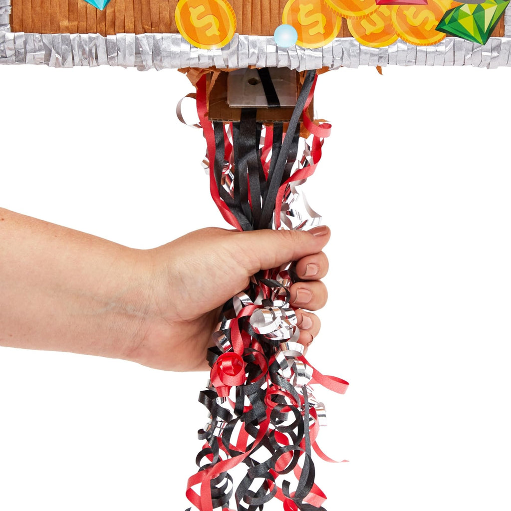 BLUE PANDA Pull String Treasure Chest Pinata – 12x10x6.5-in Pirate Birthday Decor