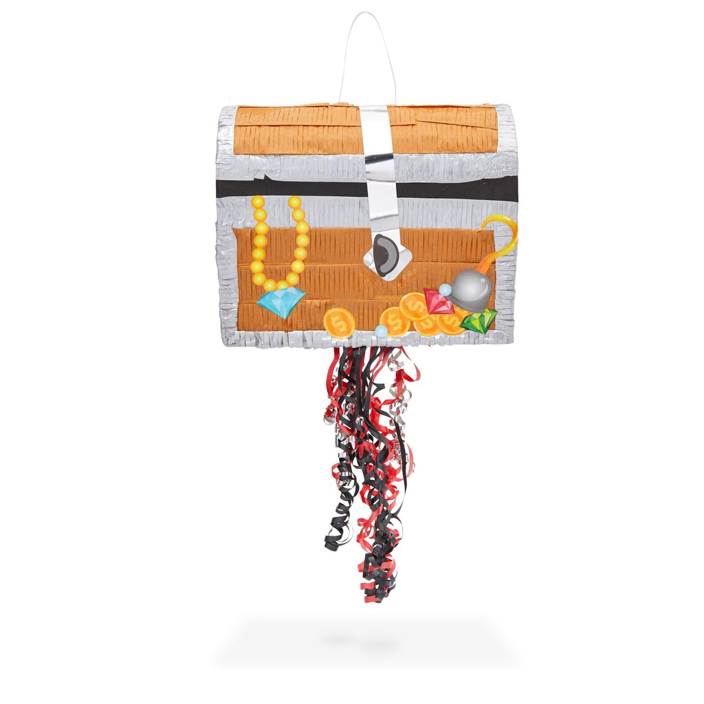 BLUE PANDA Pull String Treasure Chest Pinata – 12x10x6.5-in Pirate Birthday Decor