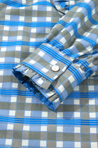 Blue Plaid Long Sleeve Frilled Blouse Women UK