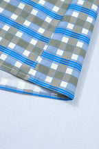 Blue Plaid Long Sleeve Frilled Blouse Women UK