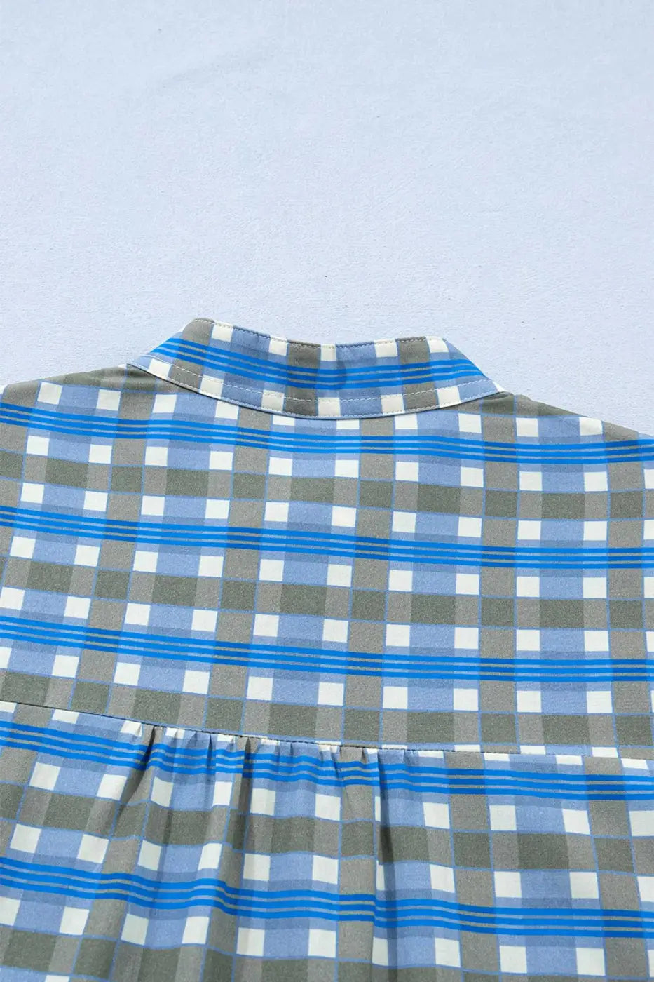Blue Plaid Long Sleeve Frilled Blouse Women UK
