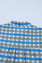 Blue Plaid Long Sleeve Frilled Blouse Women UK