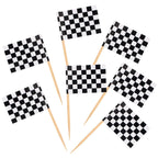 BLUE TOP 100 Pcs Checkered Black and White Racing Flag Toothpicks - Cupcake Toppers for Parties & Sports Events