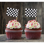 BLUE TOP 100 Pcs Checkered Black and White Racing Flag Toothpicks - Cupcake Toppers for Parties & Sports Events