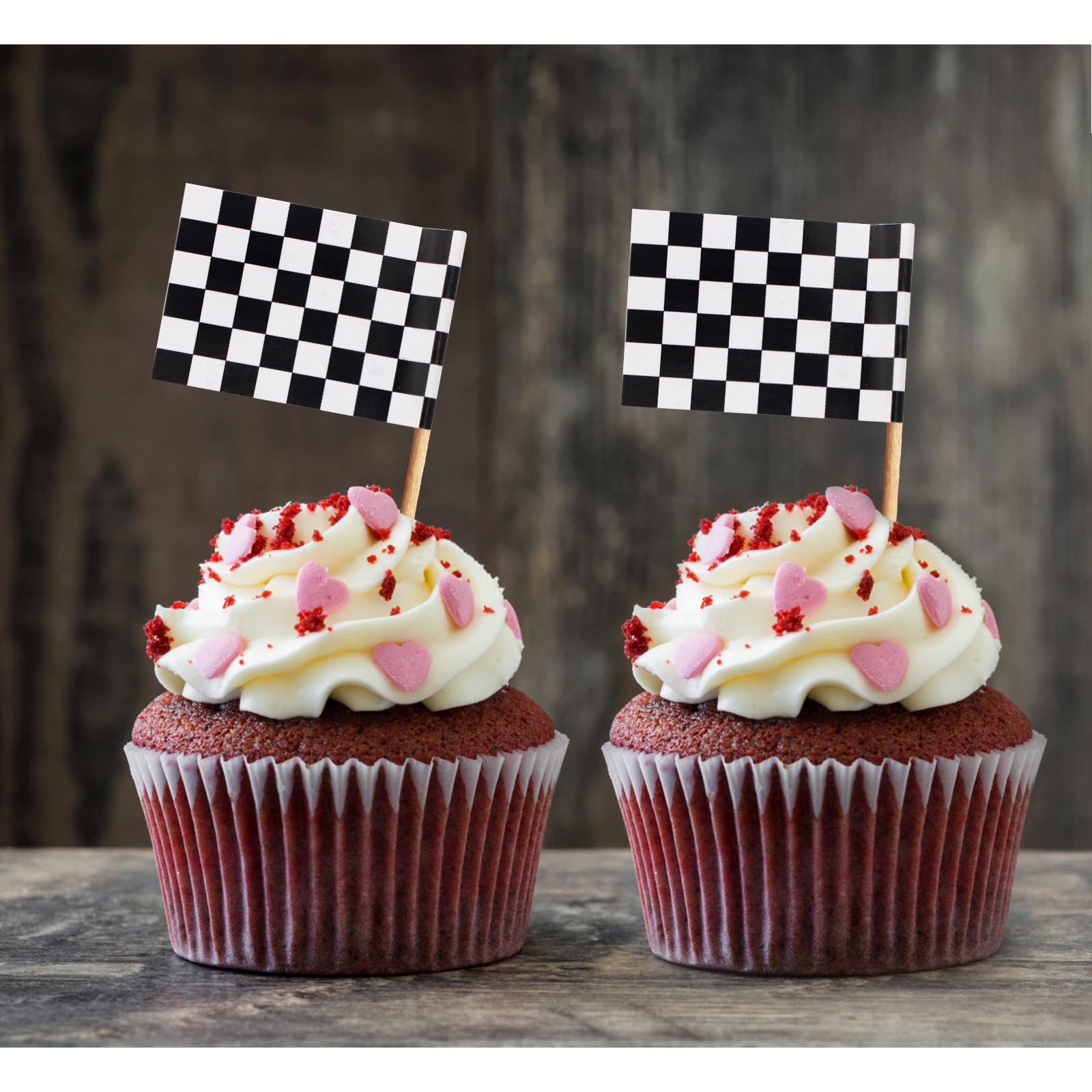BLUE TOP 100 Pcs Checkered Black and White Racing Flag Toothpicks - Cupcake Toppers for Parties & Sports Events
