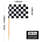 BLUE TOP 100 Pcs Checkered Black and White Racing Flag Toothpicks - Cupcake Toppers for Parties & Sports Events