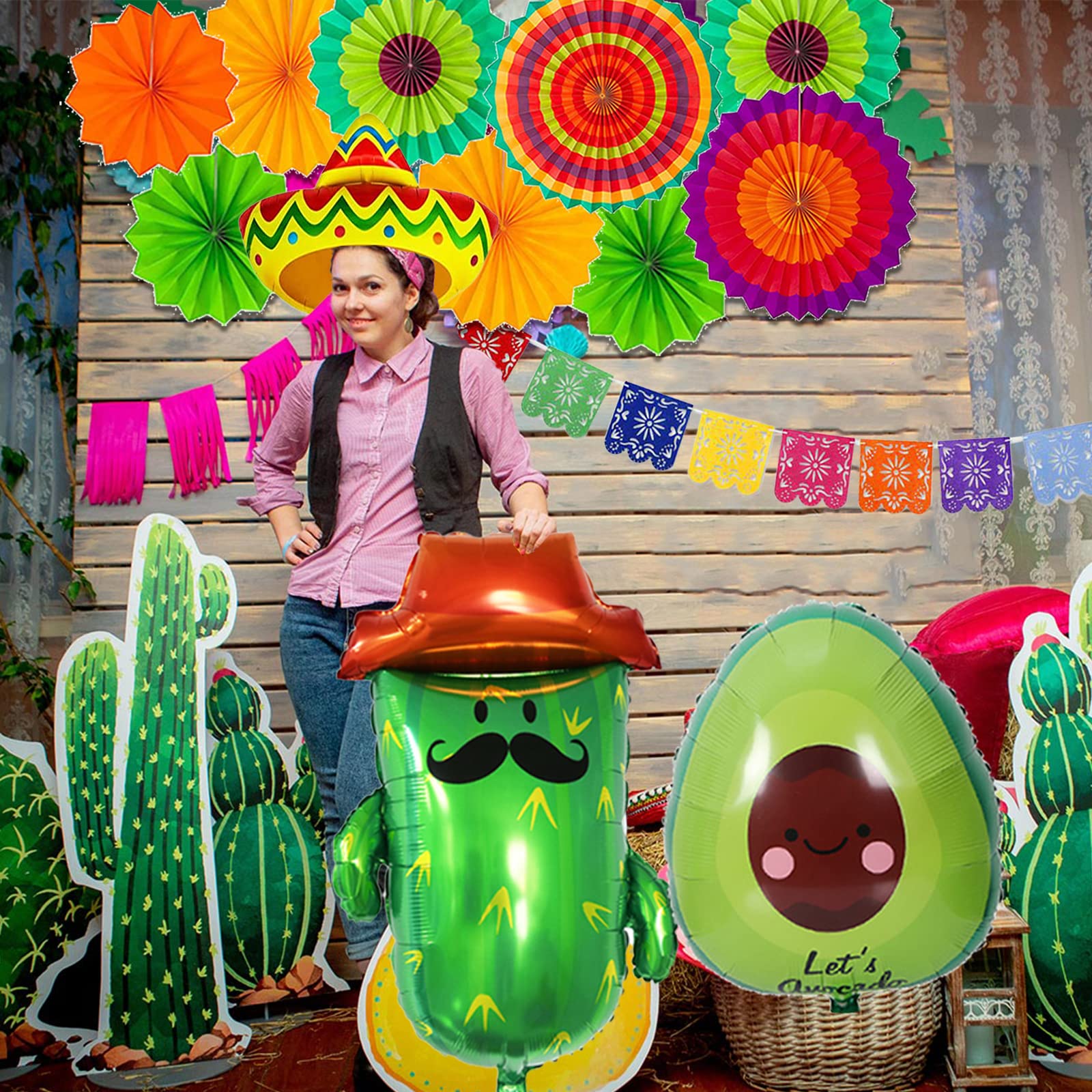 Bluegogo 26 Pcs Taco Bout a Party Decorations – Fiesta Balloons, Banner & Fans for Mexican Parties