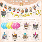 Bluegogo Cat Theme Birthday Party Decorations – 5m Banners, Cat Cards & Spirals