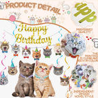 Bluegogo Cat Theme Birthday Party Decorations – 5m Banners, Cat Cards & Spirals