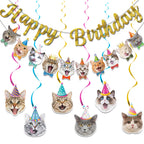 Bluegogo Cat Theme Birthday Party Decorations – 5m Banners, Cat Cards & Spirals