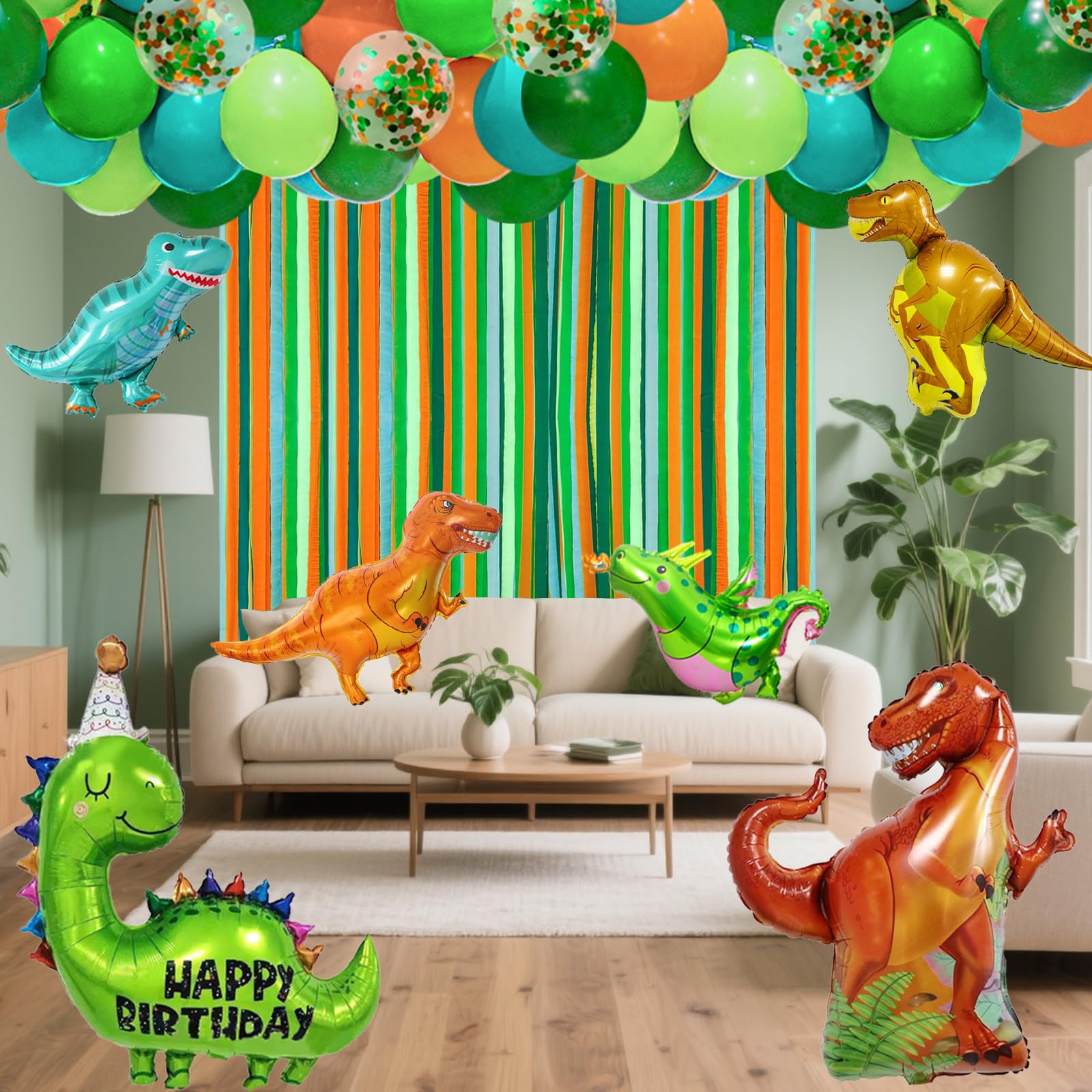 Bluegogo Dinosaur Birthday Decorations – Banner, Balloons & Cake Topper for Dino Parties