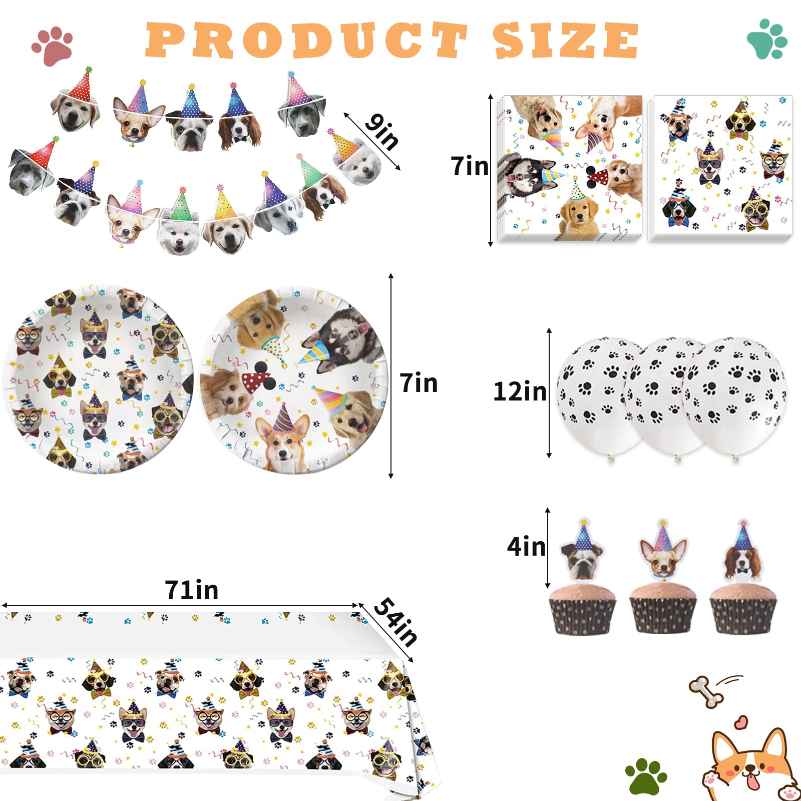 Bluegogo Dog Birthday Party Supplies — Serves 20, Plates, Napkins, Banner, Balloons, Cake Toppers