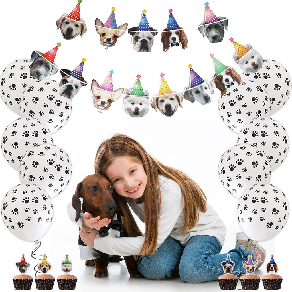 Bluegogo Dog Birthday Party Supplies — Serves 20, Plates, Napkins, Banner, Balloons, Cake Toppers