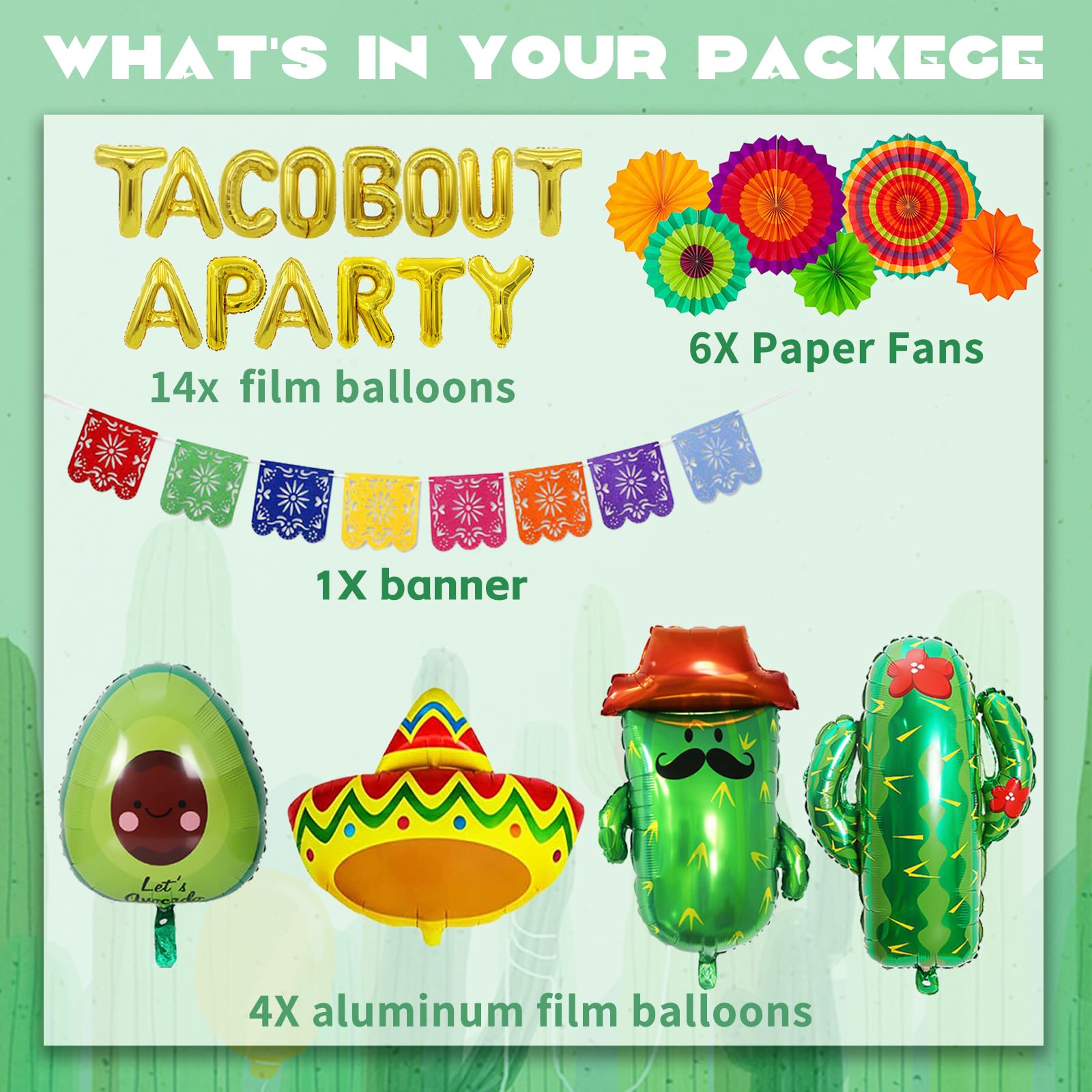 Bluegogo 26 Pcs Taco Bout a Party Decorations – Fiesta Balloons, Banner & Fans for Mexican Parties