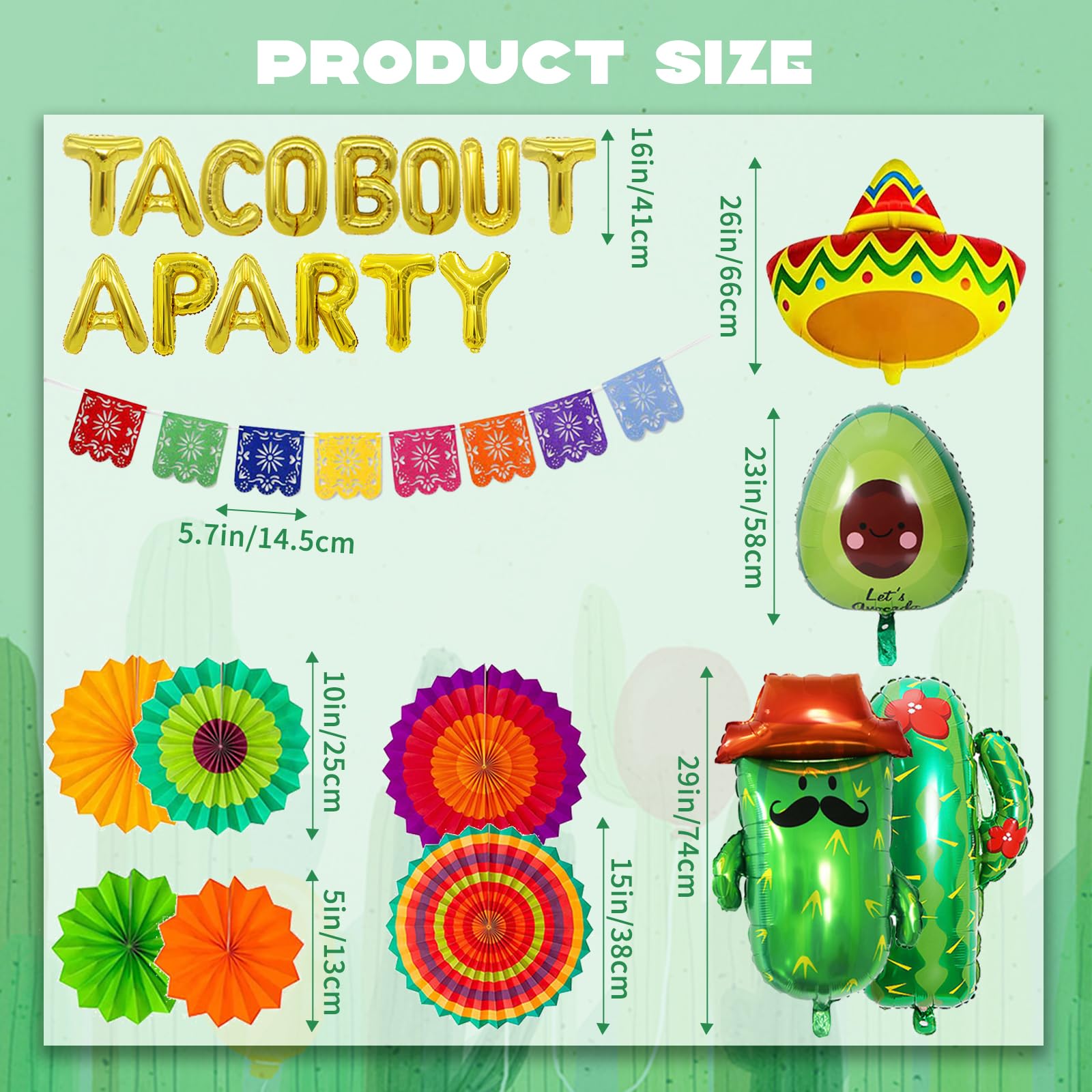 Bluegogo 26 Pcs Taco Bout a Party Decorations – Fiesta Balloons, Banner & Fans for Mexican Parties