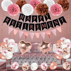 Bluegogo Rose Gold Retirement Party Decorations – 63 Pcs Set with Banner, Balloons, Toppers & Sash