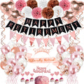 Bluegogo Rose Gold Retirement Party Decorations – 63 Pcs Set with Banner, Balloons, Toppers & Sash