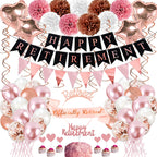 Bluegogo Rose Gold Retirement Party Decorations – 63 Pcs Set with Banner, Balloons, Toppers & Sash
