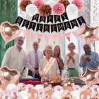 Bluegogo Rose Gold Retirement Party Decorations – 63 Pcs Set with Banner, Balloons, Toppers & Sash