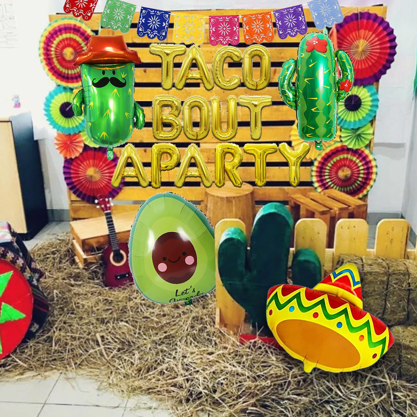 Bluegogo 26 Pcs Taco Bout a Party Decorations – Fiesta Balloons, Banner & Fans for Mexican Parties