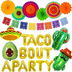 Bluegogo 26 Pcs Taco Bout a Party Decorations – Fiesta Balloons, Banner & Fans for Mexican Parties