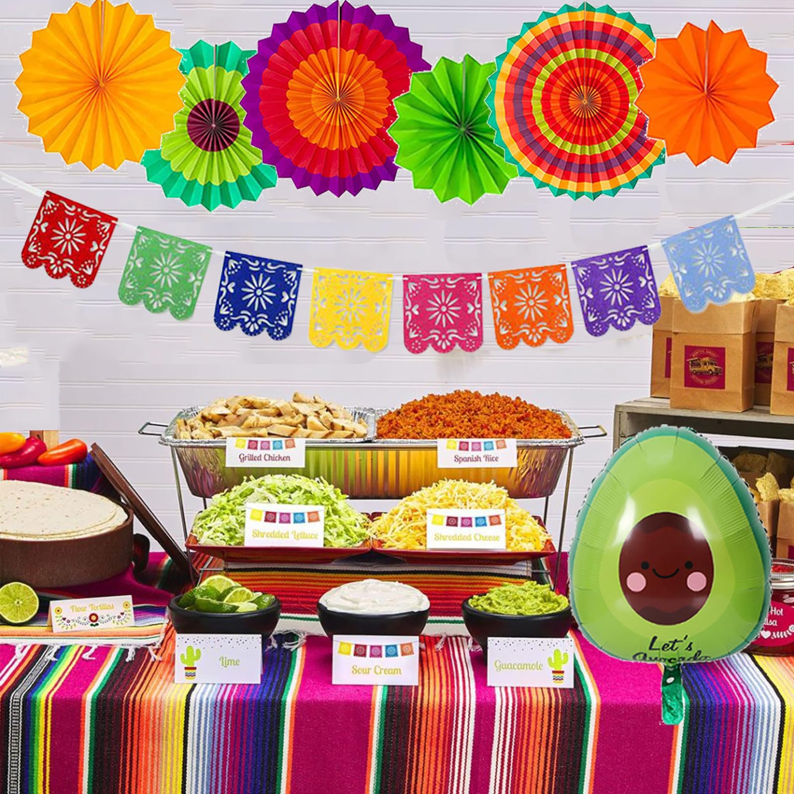 Bluegogo 26 Pcs Taco Bout a Party Decorations – Fiesta Balloons, Banner & Fans for Mexican Parties
