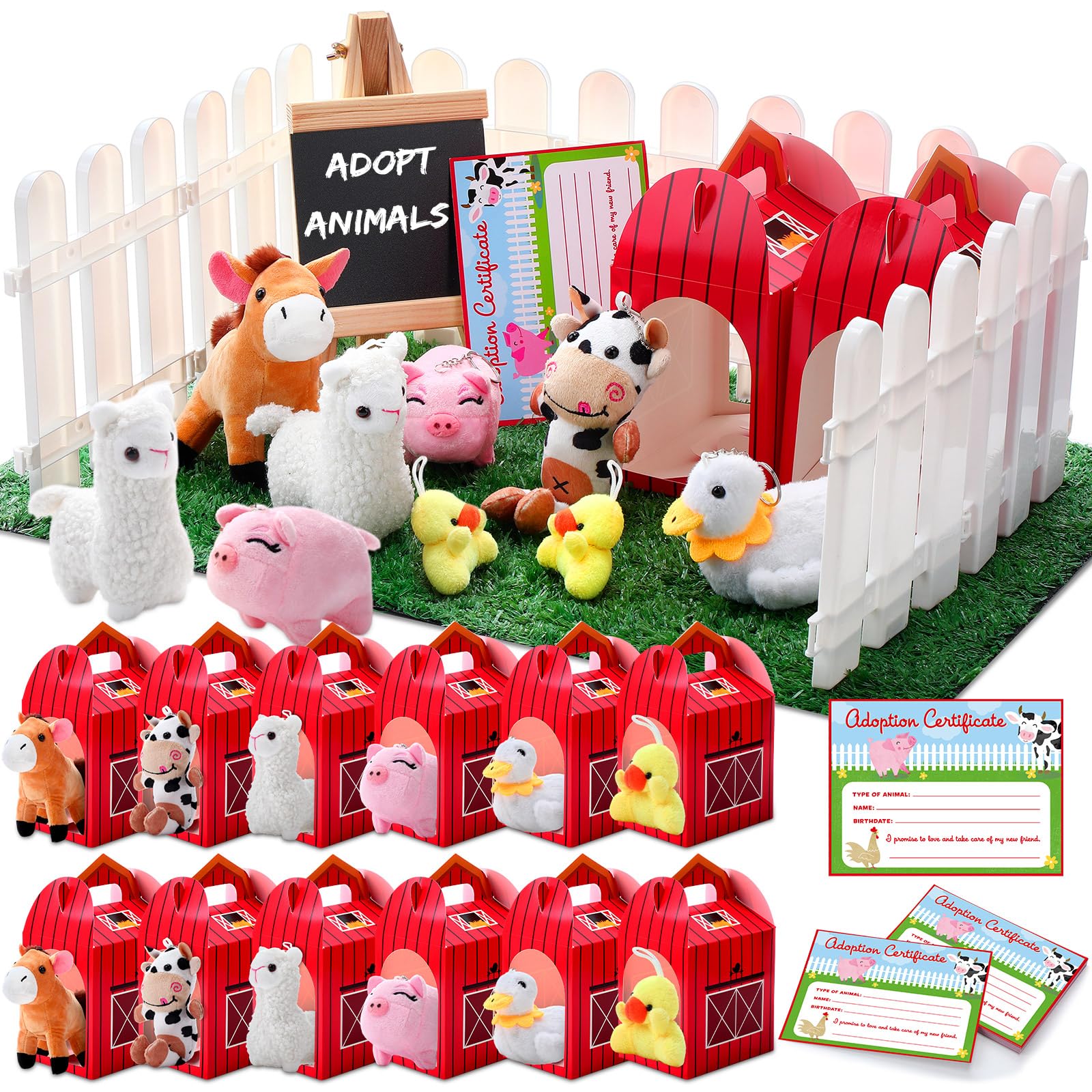 Blueweenly 84 Pcs Adopt a Pet Party Favors Set – 24 Mini Animals, Boxes, Fences & Lawn