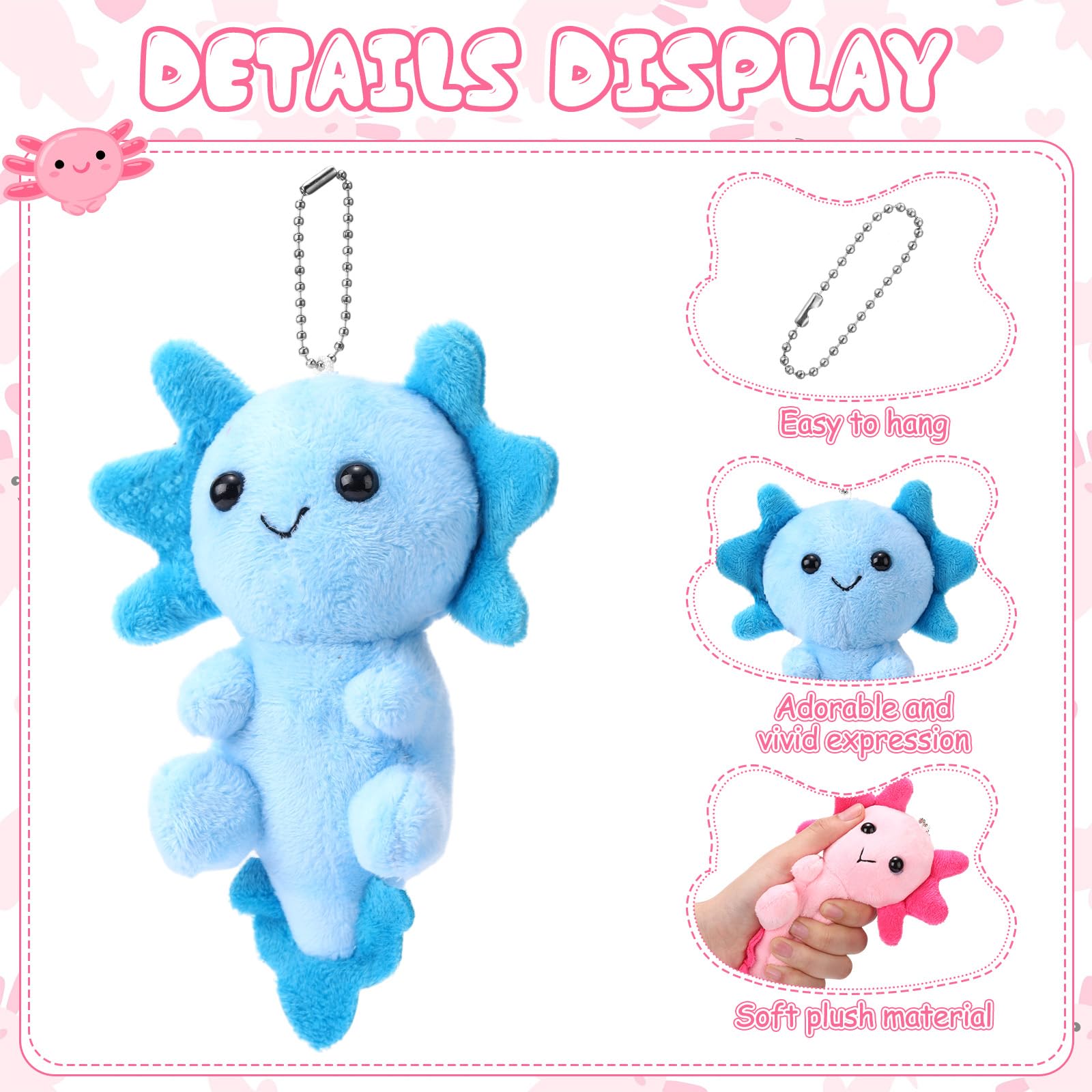 Blueweenly 24 Pcs Axolotl Plush Keychains – 4 Inch Kawaii Axolotl Toys for Kids, Party Favors & Classroom Rewards