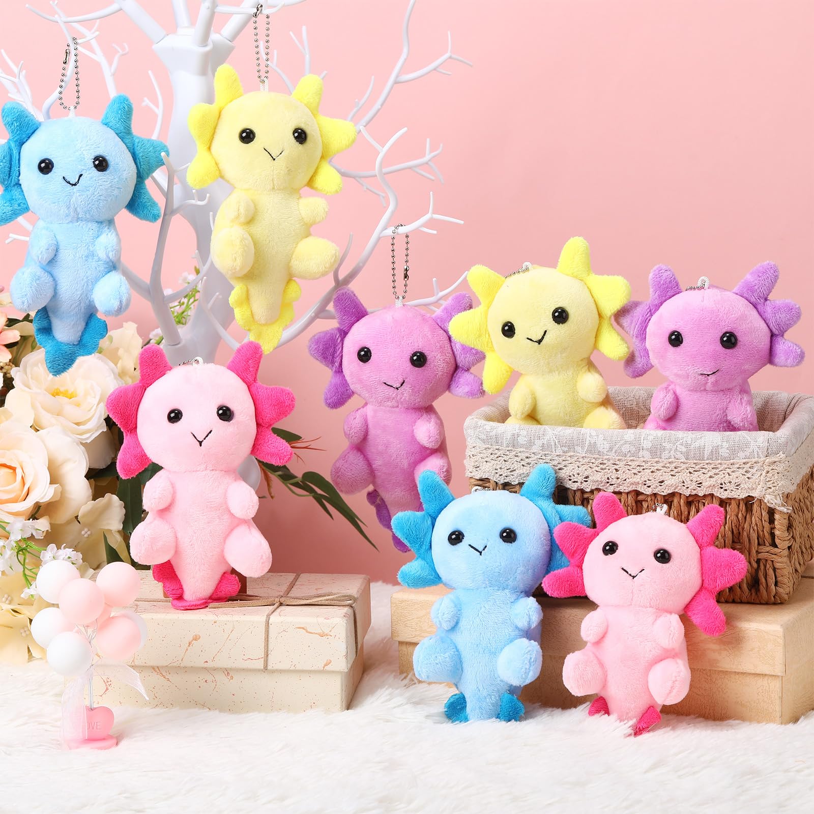 Blueweenly 24 Pcs Axolotl Plush Keychains – 4 Inch Kawaii Axolotl Toys for Kids, Party Favors & Classroom Rewards