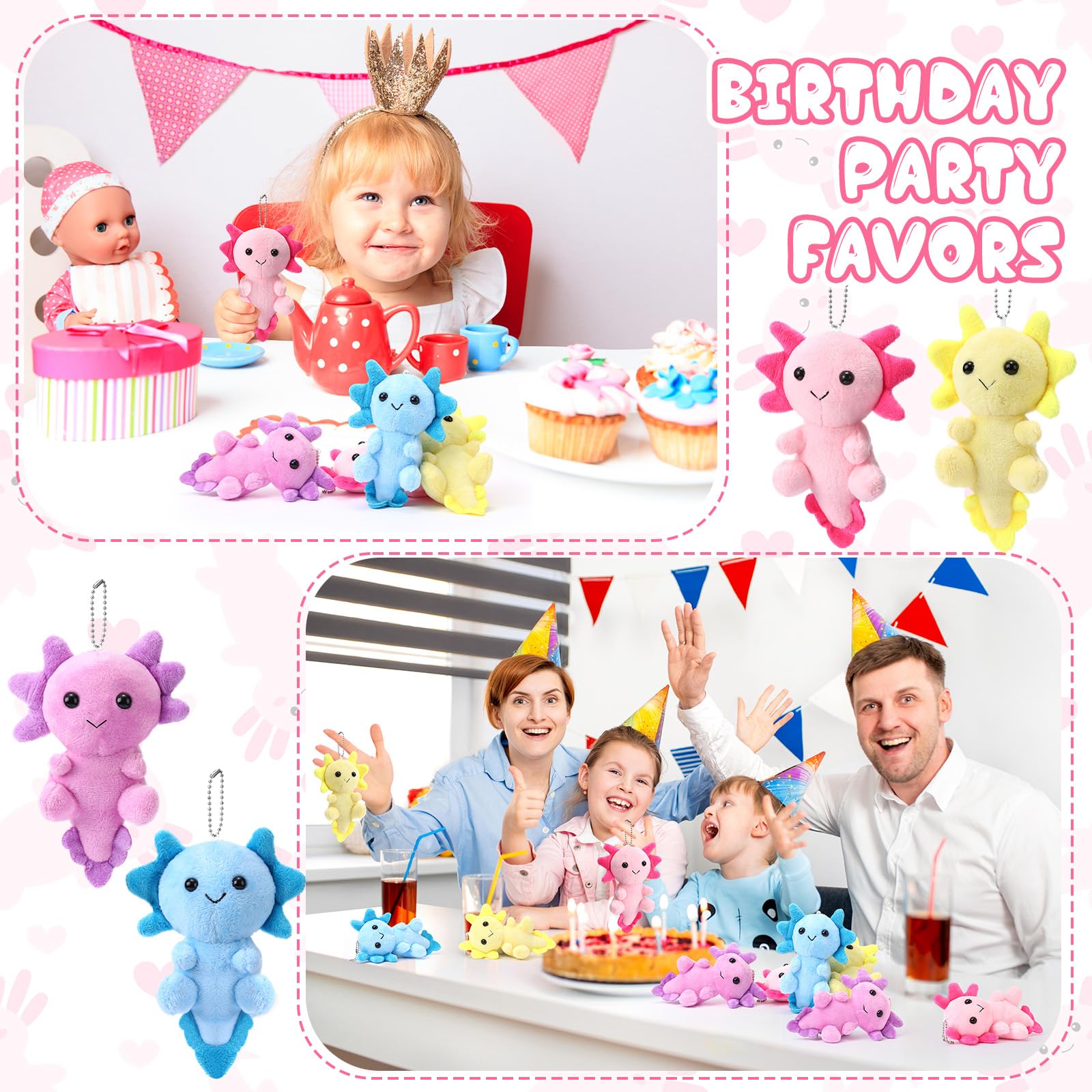 Blueweenly 24 Pcs Axolotl Plush Keychains – 4 Inch Kawaii Axolotl Toys for Kids, Party Favors & Classroom Rewards