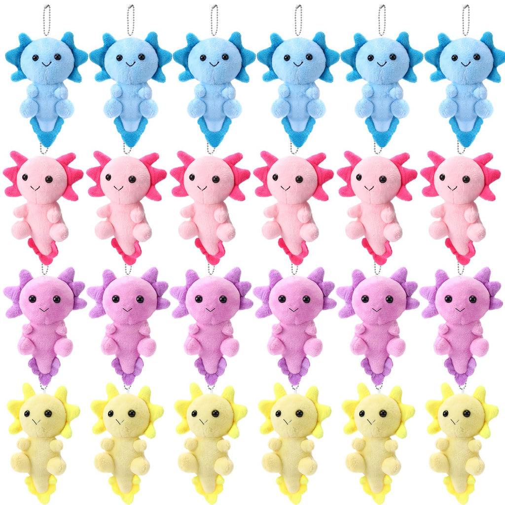 Blueweenly 24 Pcs Axolotl Plush Keychains – 4 Inch Kawaii Axolotl Toys for Kids, Party Favors & Classroom Rewards