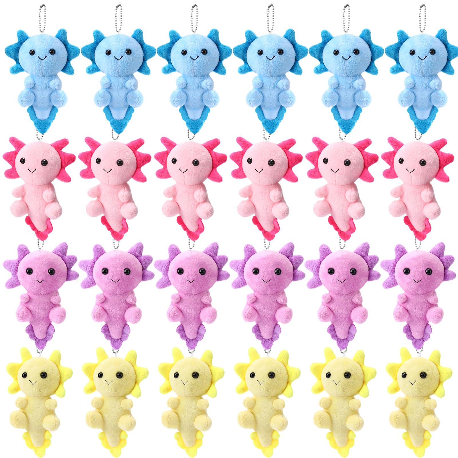 Blueweenly 24 Pcs Axolotl Plush Keychains – 4 Inch Kawaii Axolotl Toys for Kids, Party Favors & Classroom Rewards