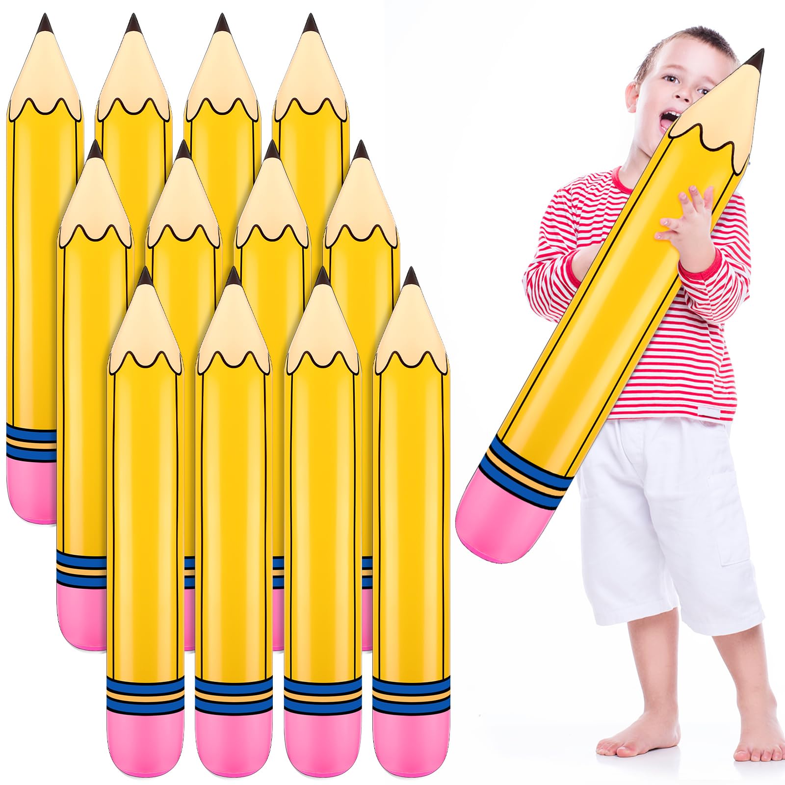 Blueweenly 12-Pack Giant Inflatable Pencil Balloons – 27-Inch Back-to-School Classroom Decor