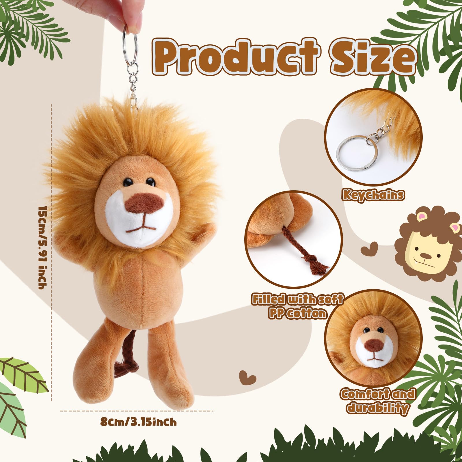 Blueweenly 24-Piece Lion Plush Keychain Set – 6-Inch Soft Toy Lions for Gifts & Party Favors