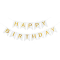 Blukey Happy Birthday Banner with Shiny Gold Letters – White Swallowtail Design