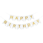 Blukey Happy Birthday Banner with Shiny Gold Letters – White Swallowtail Design